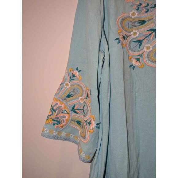 Soft Surroundings Women's Blue Embroidered 3/4 Sleeve V-Neck Tunic Top - Picture 11 of 15